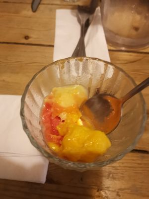 Sorbet: blood orange, passion fruit and mango at Mono in Glasgow