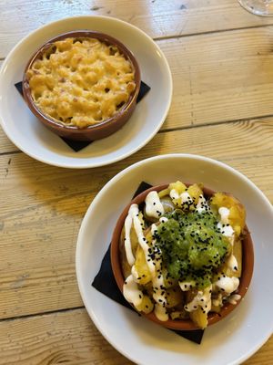 Mini mac, potatoes with jalapeño relish and feta crema  at Mono in Glasgow