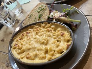 Macaroni & cheese- well cooked but maybe could use a but of a kick with pepper, hot sauce, or a sharp cheese and a little bit of a crunch   at Mono in Glasgow