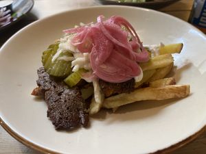 Shawarma loaded fries - perfect - would eat loads of the shawarma all on its own  at Mono in Glasgow