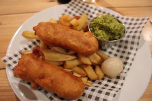 The sausage supper with extra mushy peas. at Mono in Glasgow