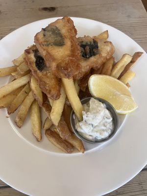 Fish and chips  at Mono in Glasgow