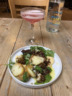 Vegan haggis and gin blossom drink  at Mono in Glasgow