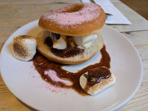 Raspberry sugared donut s'more at Mono in Glasgow