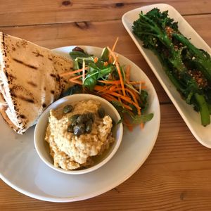 Satay broccoli and houmous flatbread  at Mono in Glasgow