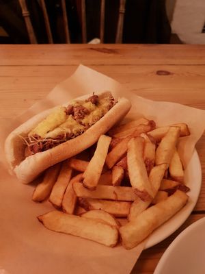 Chilli brisket n cheese hotdog (came with chips) at Mono in Glasgow