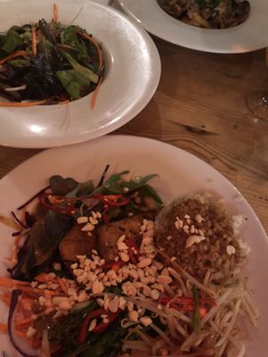 salad with rice and lime peanut dressing at Mono in Glasgow