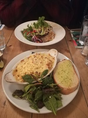 Mac and cheese and jerk tofu at Mono in Glasgow