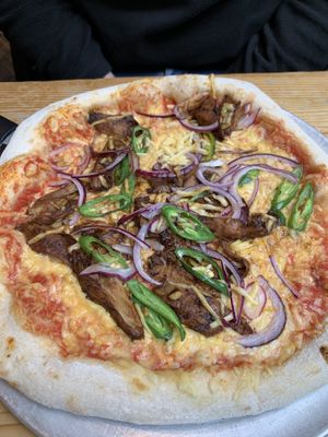 Korean BBQ pizza  at Mono in Glasgow