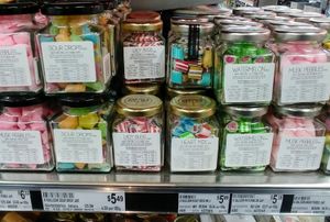 Red balloon sweets at Leo's Fine Food and Wine in Kew