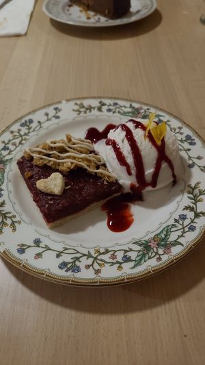 Raspberry RuBarb Pie Bar with Ice Cream (Valentine's Dinner Special) at The Red Fern in Rochester