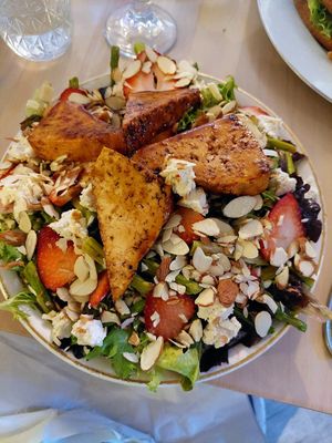 Strawberry salad with maple tofu, divine at The Red Fern in Rochester