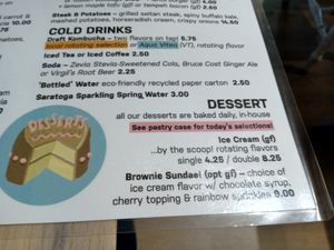 Cold drinks and dessert menu at The Red Fern in Rochester