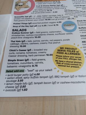 Salads menu at The Red Fern in Rochester
