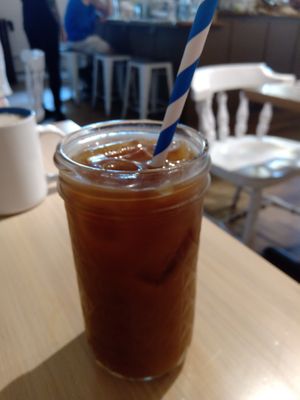 Iced coffee with oat milk at The Red Fern in Rochester