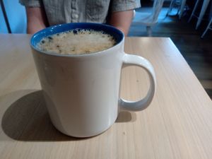 Coffee with oat milk at The Red Fern in Rochester