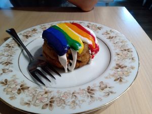 Rainbow cinnamon bun at The Red Fern in Rochester