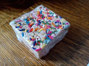 Vanilla rainbow funfetti rice krispie treat at The Red Fern in Rochester