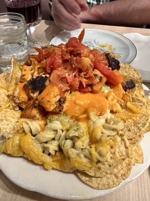 Mac-n-cheese nachos with buffalo tempeh  at The Red Fern in Rochester