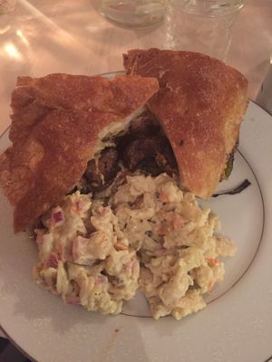 Steak bomb and pasta salad.. So good. at The Red Fern in Rochester