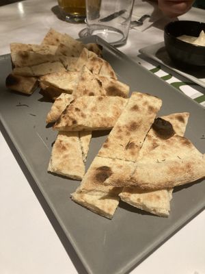 Foccacia with rosemary  at Vasilikos Mykonos in Agios Ioannis