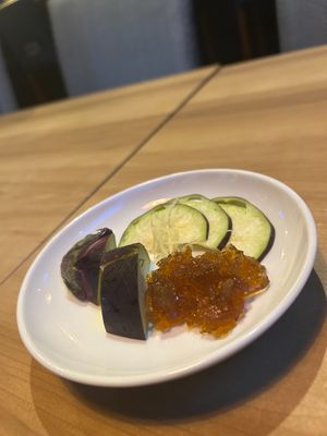 Eggplant Sashimi at Kabukicho Shokudo OBANZAI in Tokyo