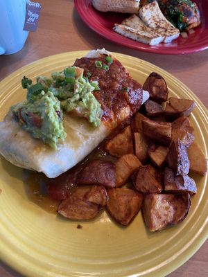 Veggie Burrito and red potatoes with guc, red salsa and green salsa   at Winona's in Steamboat Springs