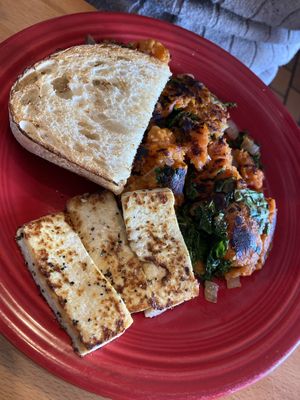 Sweet potato hash with tofu and sourdough bread no butter  at Winona's in Steamboat Springs