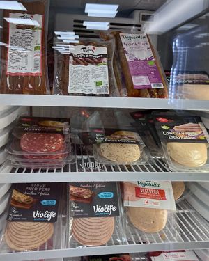 Vegan "meat" and "sausages" at Dietètica Nogal in Premia De Mar
