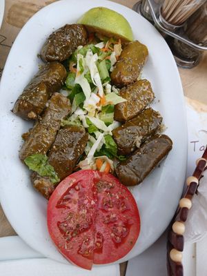 Vine leaves stuffed with herby, lemony  rice at Estiatório Ta Karafákia - Εστιατόριο Τα Καραφάκια in Aegina