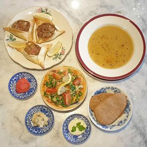 middle east vegan lunch. Sfijas stuffed with lentils at La Cocina de la Abuela en Bariloche in San Carlos De Bariloche