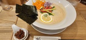 Vegan tomato ramen at Ramen Kamon in Takayama