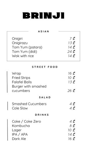 Menu at Brinji in Tbilisi