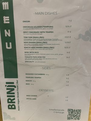 Menu  at Brinji in Tbilisi