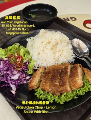 Check with staff.Suitable for vegans.No contains egg,dairy,honey. at  Wanyuan Vegetarian 万缘素食 - Woodlands in North Singapore