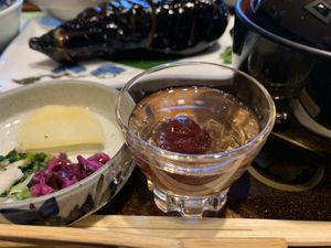 Preserved peach wine at Hanabishi in Koya