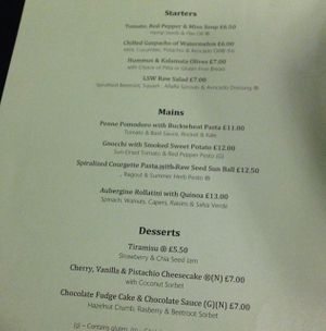 regular menu at Raw - La Suite West in West London