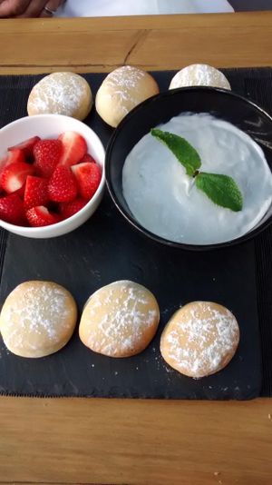 scones, strawberries and coconut cream at Raw - La Suite West in West London
