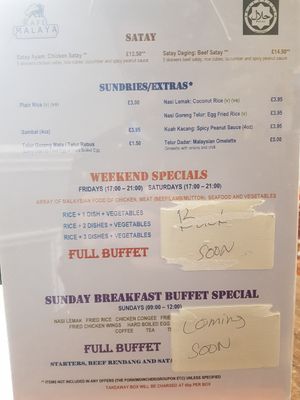 Menu at Kafe Malaya in South West London