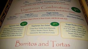 Veg menu as of Feb. 2018 at La Quesadilla Mexican Grill in St John