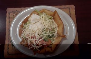 Vegetarian taco salad but with vegan cheese and vegan sour cream!!! at La Quesadilla Mexican Grill in St John