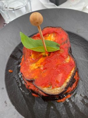 Parmigiana with tofu at Caffè Zanarini in Bologna