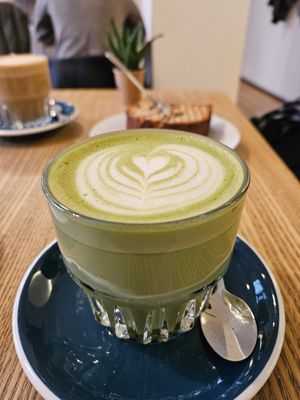 Matcha Latte with oat milk at MERCY Coffee Company in Dusseldorf