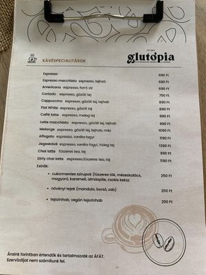 Menu in English & Hungarian   at Glutopia in Szolnok