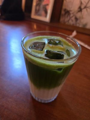 Matcha Latte on Oat Milk at Shio Veg Cafe in Kyoto
