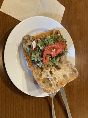 Red pepper walnut spread mushroom sandwich  at Shio Veg Cafe in Kyoto