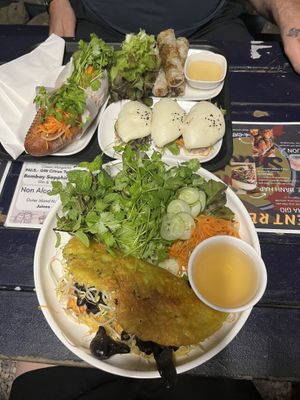 Bahn mi, fried spring rolls, bao buns and pancake   at Saigon Shack in Rarotonga