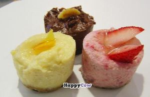 Raw chocolate cake, raw strawberry cake, raw orange cake at Loving Heart in Chicago