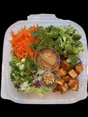 Chopped Thai Salad - Napa cabbage, purple cabbage, broccoli, carrots, green onion, red curry tofu,  house-made peanut dressing, unsalted peanuts, cilantro garnish at Key West Salad Shack - Pre Order Only in Key West