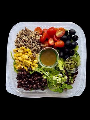 Monterrey Salad - Spring mix, cherry tomatoes, black beans, grilled sweet corn, quinoa, black olives, green onion, unsalted pepitas, house-made toasted cumin-lime vinaigrette at Key West Salad Shack - Pre Order Only in Key West
